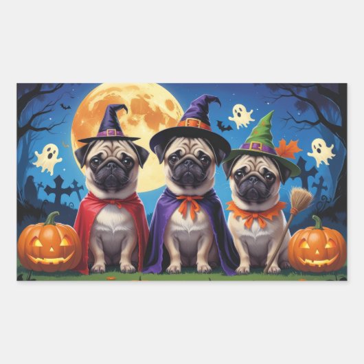 Pug Dog Pumpkin Halloween Grappig Rechthoekige Sticker (Voorkant)