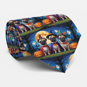 Pug Dog Pumpkin Halloween Grappig Stropdas