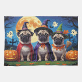 Pug Dog Pumpkin Halloween Grappig Theedoek (Horizontaal)