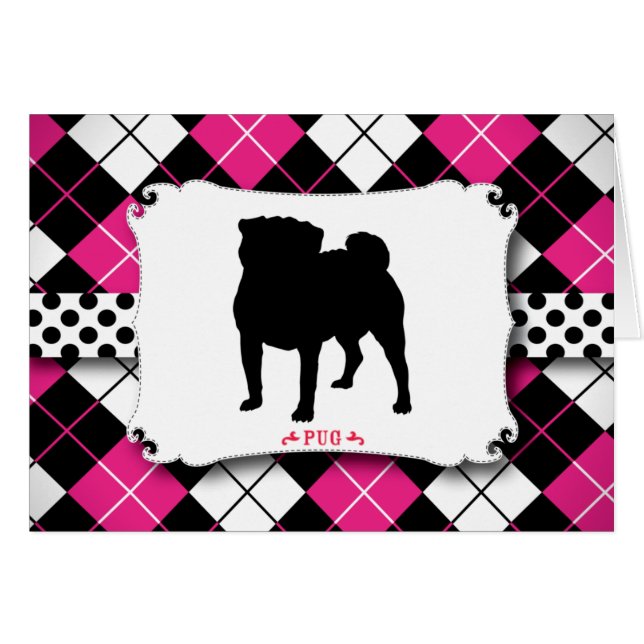 Pug Dog Punk Rock Pink Argyle (Voorkant Horizontaal)