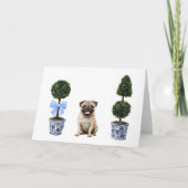 Pug Dog Puppy Topiary Waterverf Kaart (Voorkant)