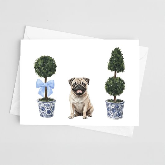 Pug Dog Puppy Topiary Waterverf Kaart