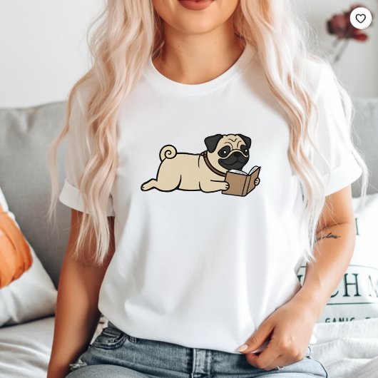 Pug Dog Reading Tee Funny Pug Mom   Dog reading T-shirt