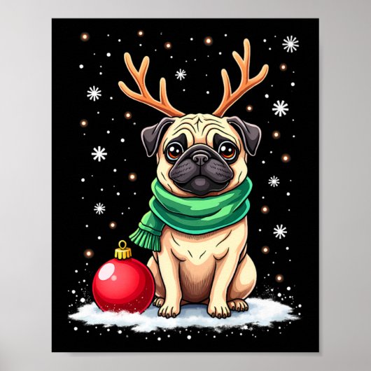 Pug Dog Rendier Xmas Hondenliefhebber Funny Family Poster (Voorkant)