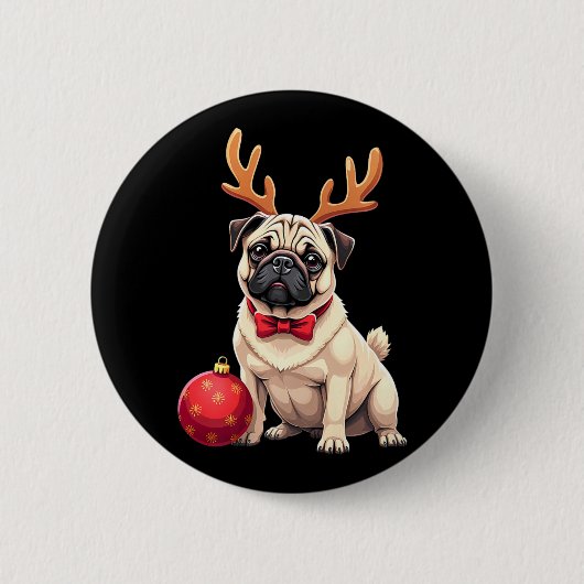 Pug Dog Rendier Xmas Hondenliefhebber Funny Family Ronde Button 5,7 Cm (Voorkant)