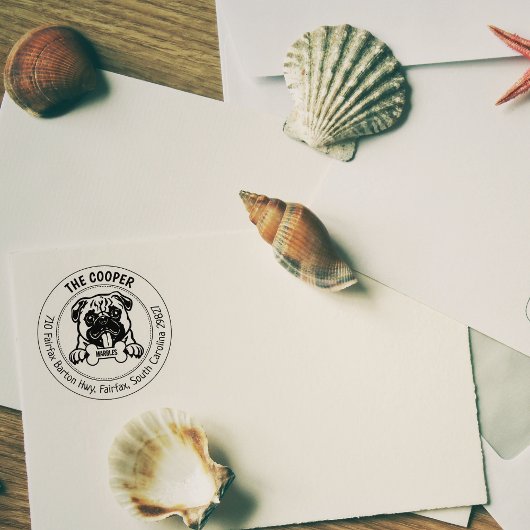 Pug Dog Retouradres Familie Rubberstempel