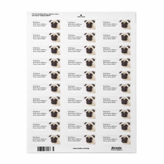Pug Dog Retouradres Mailing Label (Full Sheet)