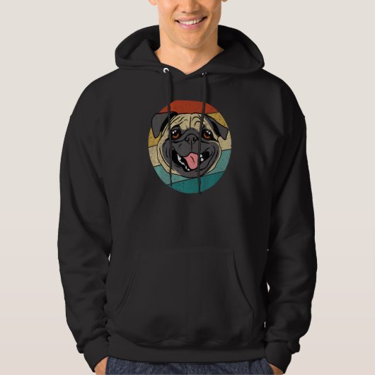 Pug Dog Retro Distress Cute Hoodie (Voorkant)