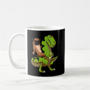 Pug Dog Riding T-Rex Dinosaur Koffiemok