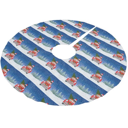 Pug Dog rijdende auto met sneeuwkerst Kerstboom Rok (Gekanteld)