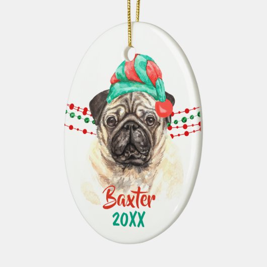Pug Dog Santa Hat Holiday String Beads Keramisch Ornament (Links)