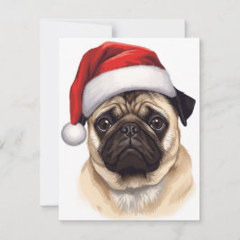 Pug Dog Santa Hat Merry Christmas Art Feestdagenkaart