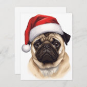 Pug Dog Santa Hat Merry Christmas Art Feestdagenkaart (Voorkant / Achterkant)