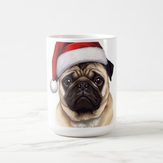 Pug Dog Santa Hat Merry Christmas Art Koffiemok (Center)