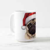 Pug Dog Santa Hat Merry Christmas Art Koffiemok (Voorkant links)