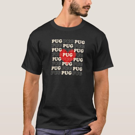 Pug Dog Schattig Hart Retro T-shirt (Voorkant)