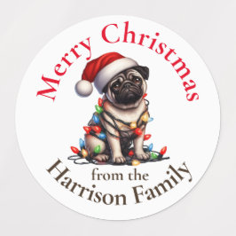 Pug dog Schattige Pet Waterverf kerstwensen Labels
