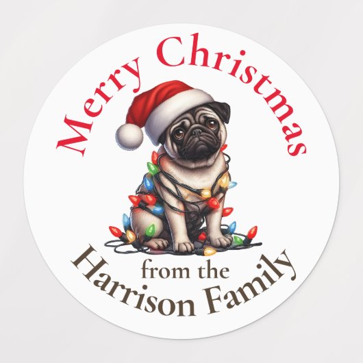 Pug dog Schattige Pet Waterverf kerstwensen Labels (Design 1)