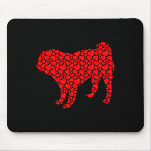 Pug Dog Schattige Silhouet Hart Valentijn Muismat