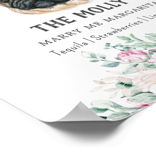 Pug Dog Signature Drink Teken Poster (Hoek)