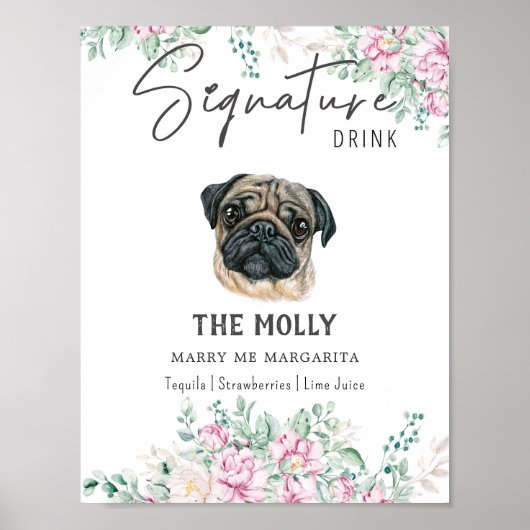 Pug Dog Signature Drink Teken Poster (Voorkant)