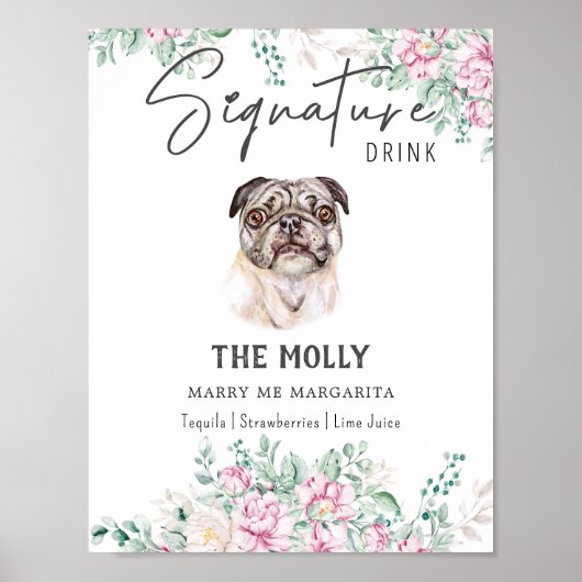 Pug Dog Signature Drink Teken Poster (Voorkant)