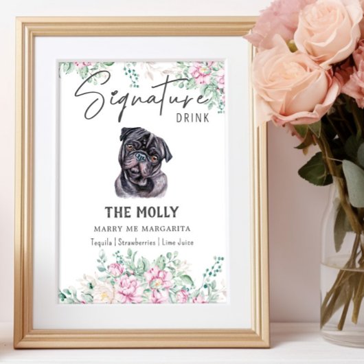Pug Dog Signature Drink Teken Poster