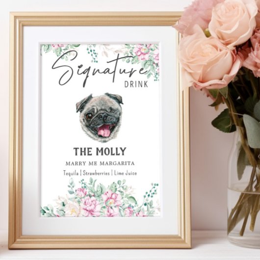 Pug Dog Signature Drink Teken Poster