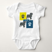 Pug Dog Silhouette Dog & Paw Yellow & Blue Grid Romper (Voorkant)
