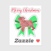 Pug Dog Silhouette Green Bow Kerst sticker (Vel)