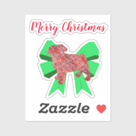 Pug Dog Silhouette Green Bow Kerst sticker