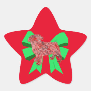 Pug Dog Silhouette Green Bow Kerstmis Ster Sticker