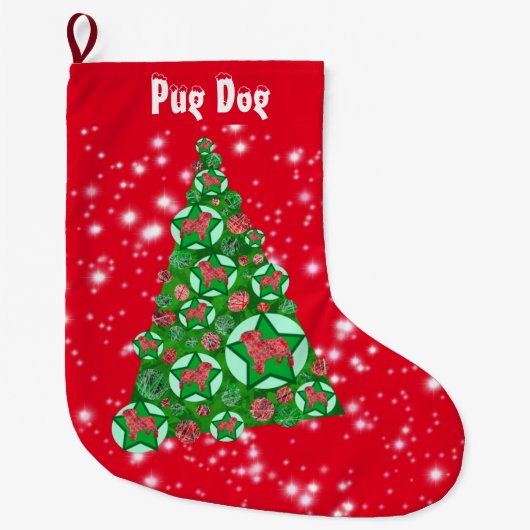 Pug Dog Silhouette - kerstboom Grote Kerstsok (Voorkant)
