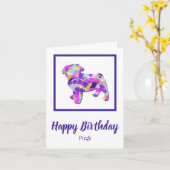 Pug Dog Silhouette Leuke Paarse PY&B Verjaardag Kaart (Gele Bloem)