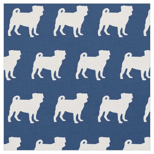Pug Dog Silhouette Pet Navy Blue Stof (Close Up)