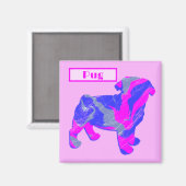 Pug Dog Silhouette Pink & Blue Silhouette Magneet (Voorkant / Achterkant)