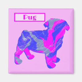 Pug Dog Silhouette Pink & Blue Silhouette Magneet