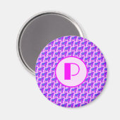 Pug Dog Silhouette Pink & Blue Silhouette Monogram Magneet (Voorkant / Achterkant)