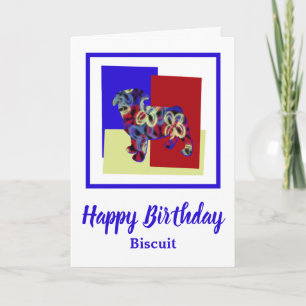 Pug Dog Silhouette Red Blue Yellow Birthday Kaart