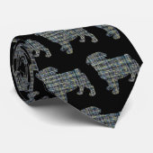 Pug Dog Silhouette Yellow & Blue Grid Black Stropdas (Opgerold)