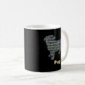 Pug Dog Silhouette Yellow & Blue Grid Koffiemok (Voorkant rechts)