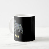 Pug Dog Silhouette Yellow & Blue Grid Koffiemok (Voorkant links)