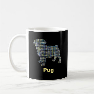 Pug Dog Silhouette Yellow & Blue Grid Koffiemok