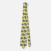 Pug Dog Silhouette Yellow & Blue Grid Yellow Stropdas (Voorkant)