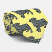Pug Dog Silhouette Yellow & Blue Grid Yellow Stropdas (Opgerold)