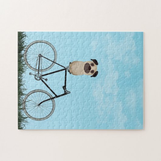 Pug Dog Sitting on Bicycle Jigzaag Puzzle Legpuzzel (Horizontaal)
