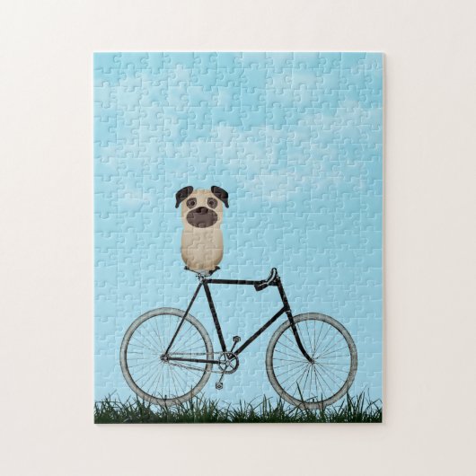 Pug Dog Sitting on Bicycle Jigzaag Puzzle Legpuzzel (Verticaal)
