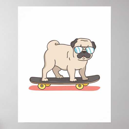 Pug Dog Skater Skateboarding Funny Gifts Poster (Voorkant)