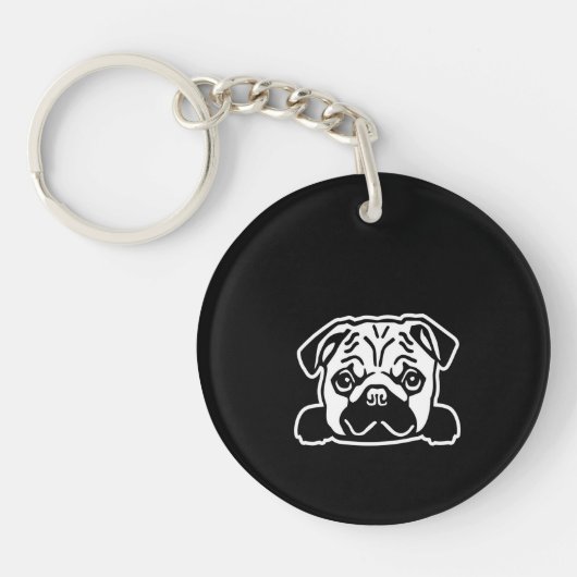 Pug Dog Sketch Portrait Sleutelhanger (Voorkant)