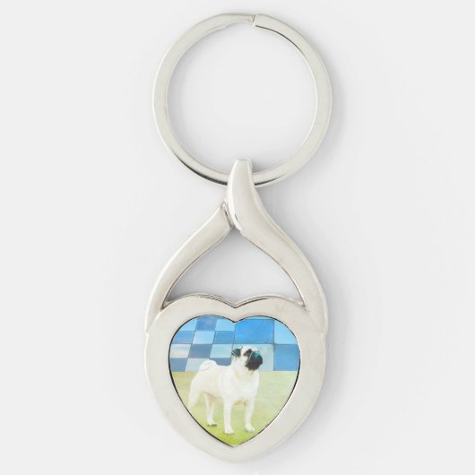 Pug Dog Sleutelhanger, Pug Gift, ik hou van pugs, Sleutelhanger (Voorkant)